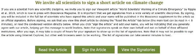 Alliance of World Scientists: We invite all scientists to sign a short article on climate change