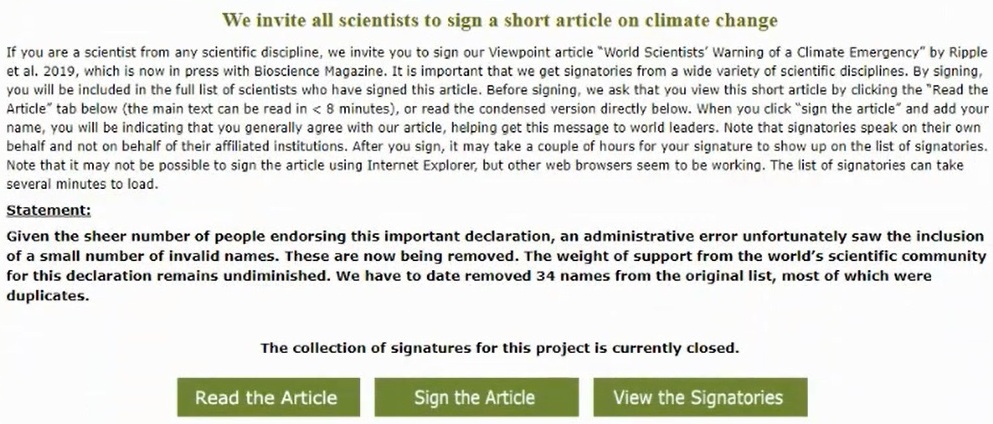 Alliance of World Scientists: We invite all scientists to sign a short article on climate change 